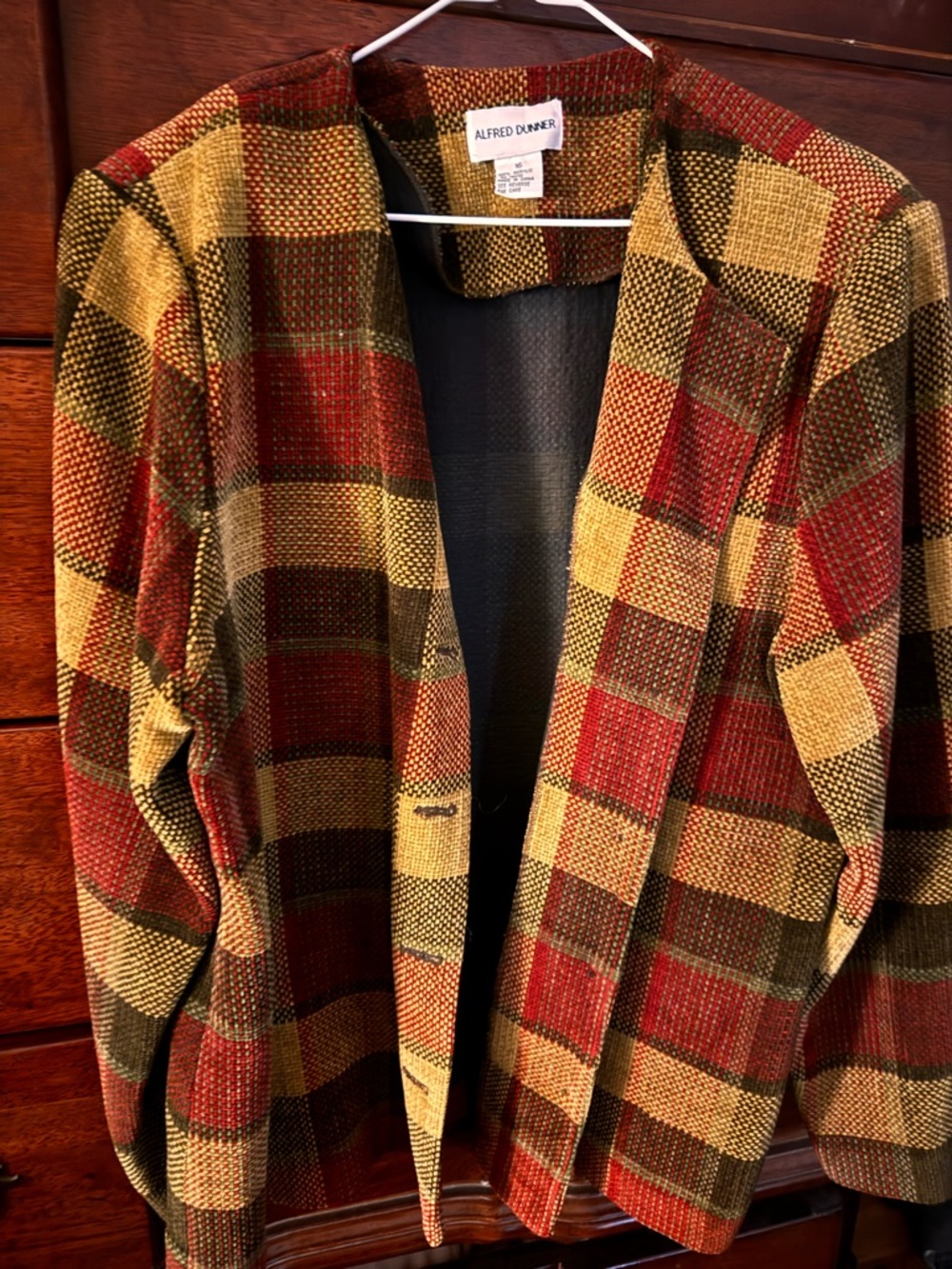 Alfred Dunner Multicolor Plaid Open-Front Jacket in Red, Gold & Green
